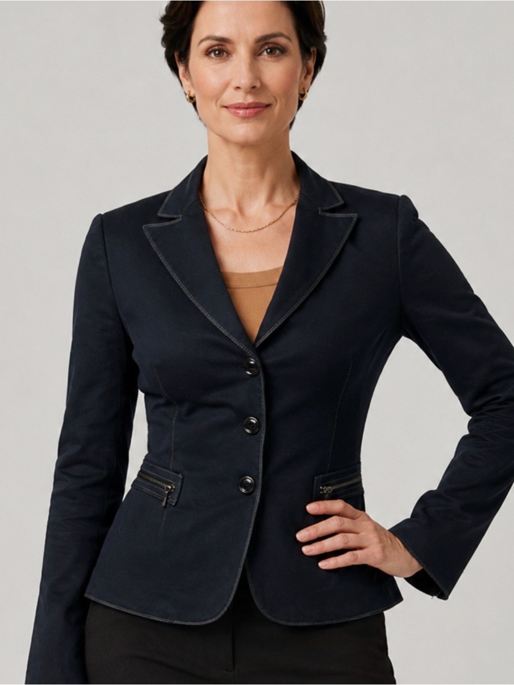 Tahari ASL mid 2000s zip pocket structured blazer size 2
